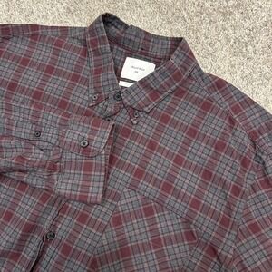 Billy Reid Shirt XXL Red Grey Plaid Slim Fit Cotton Button Down Long Sleeve